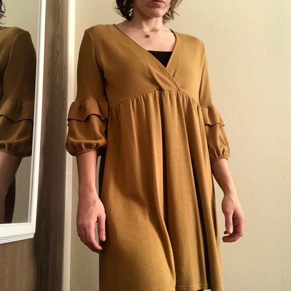 Statement Sleeve Mustard Dress